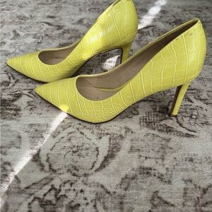 Nine West Vibrant Yellow Croc Heels